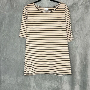 Lularoe 3X Shirt Top Brown Striped Short Sleeve Scoop Neck Stretch Knit Womens